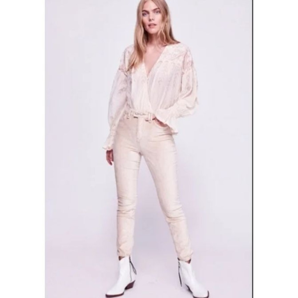 We The Free Stretch Crushed Velvet Straight Leg Ankle High Waist Boho Pants 30